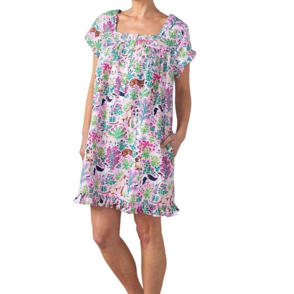 Printfresh Must Love Dogs Pintuck Nightgown Peony Pink Pajama Dress Pockets L